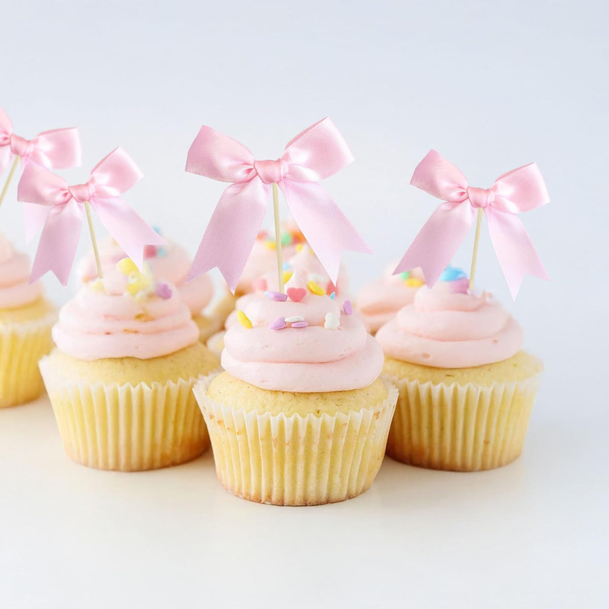Gyufise 24Pcs Bow Cupcake Toppers Coquette Bow Girls Birthday Cake Decorations Bowknot Cake Toppers