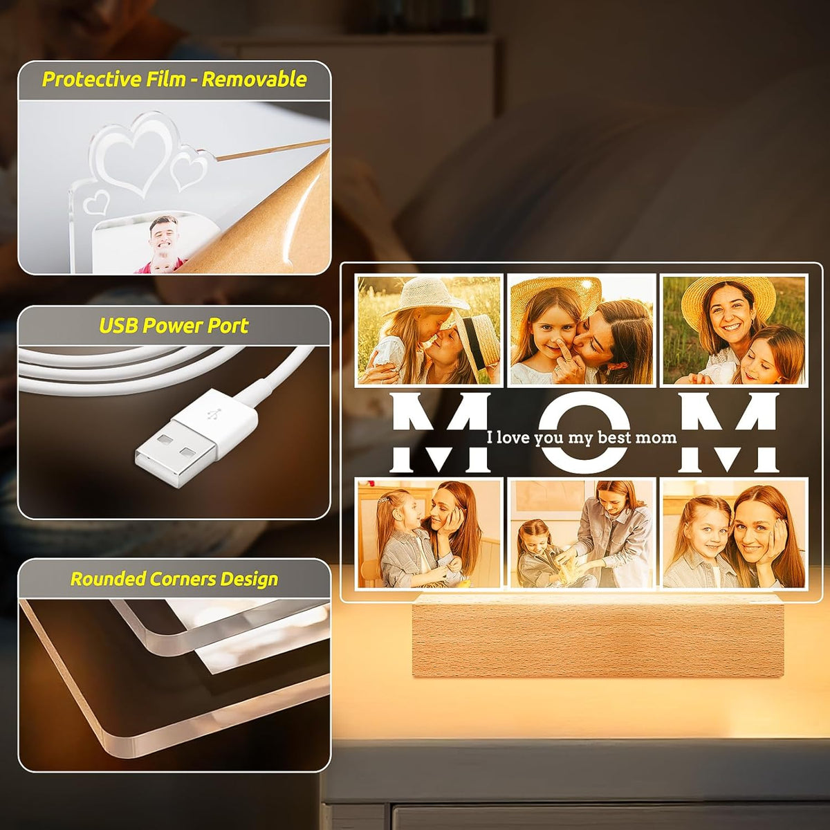 Personalized Birthday Gifts for Mom from Daughter Son, Custom Collage Picture Frames with Photos