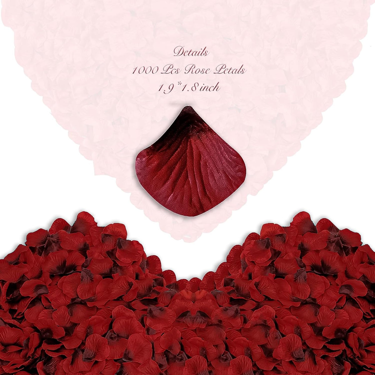 1000 Pieces Rose Petals, Artificial Silk Rose Petals, Dark Red Dot Black, Classic/Elegant/Romantic