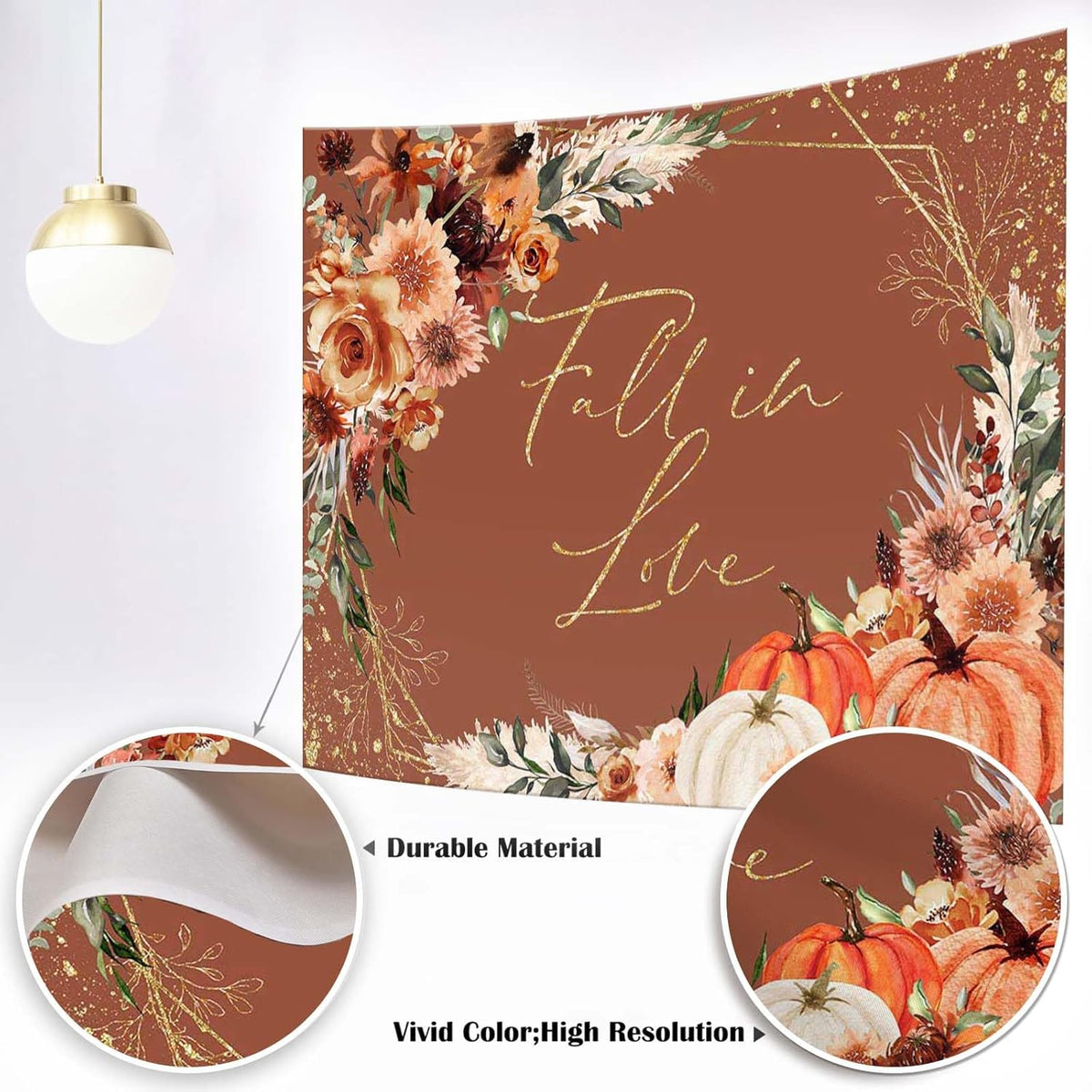 Mocsicka Fall in Love Bridal Shower Backdrop Boho Autumn Leaves Pumpkin Bride Shower Background