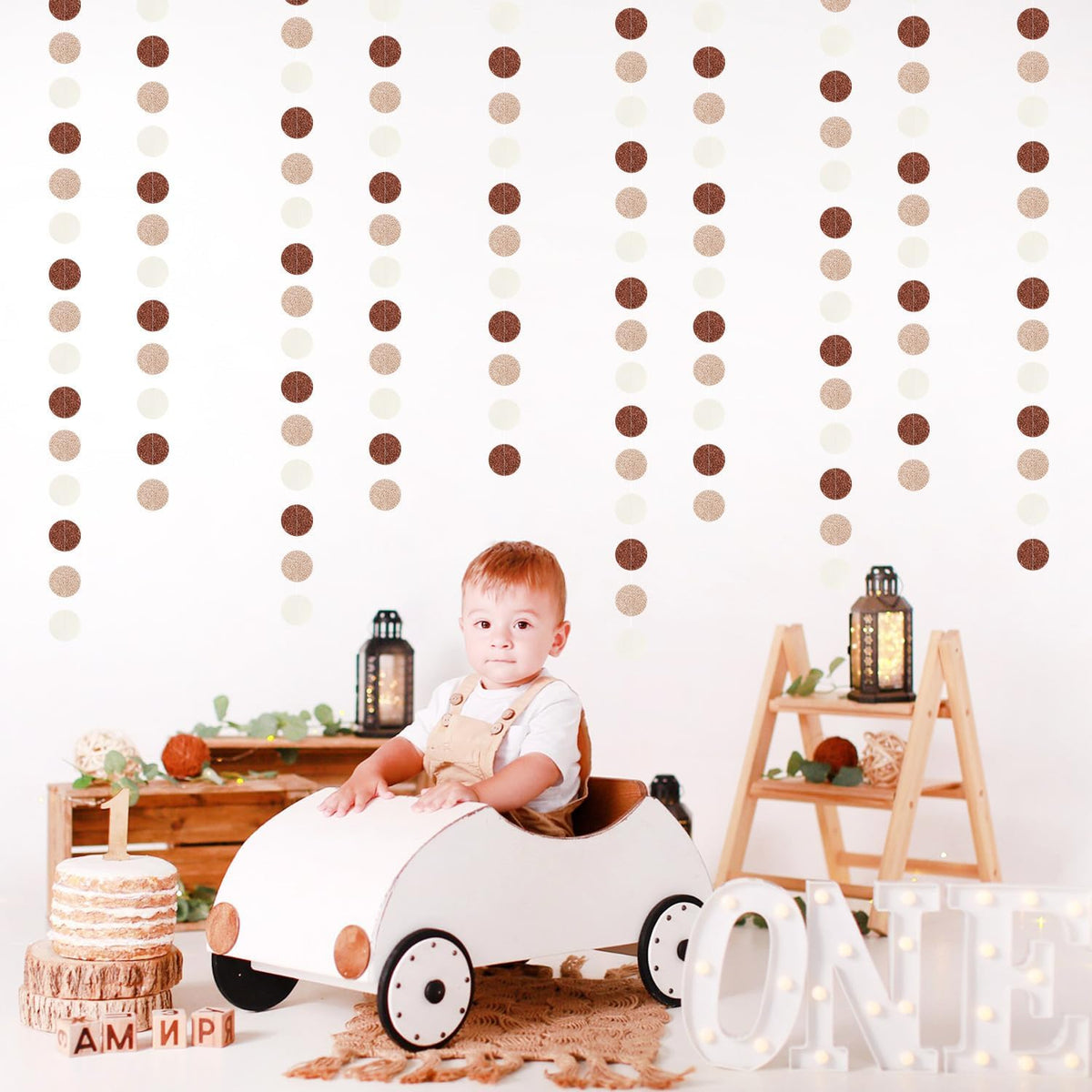 Boho Brown Champagne-Gold Party-Decorations Streamers-Garland - 52ft Fall Rustic Birthday Hanging
