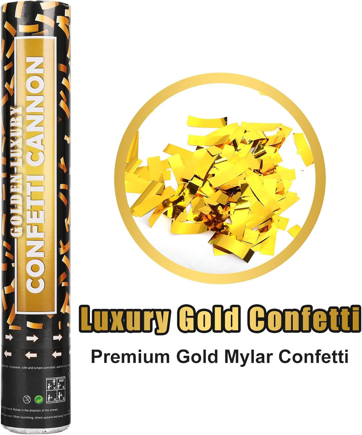 Confetti Cannon, 5 Packs Gold Confetti Poppers, 12 inch Party Poppers Confetti Shooters for