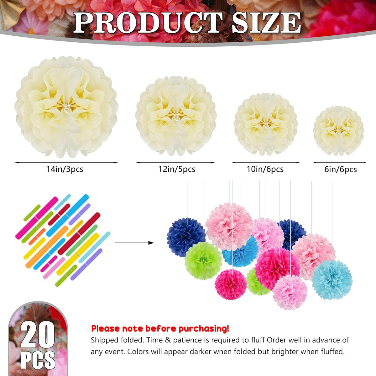 Tissue Paper Pom Poms, Ivory Tissue Paper Flowers, Hanging Flower Balls for Weddings Fiesta Parties