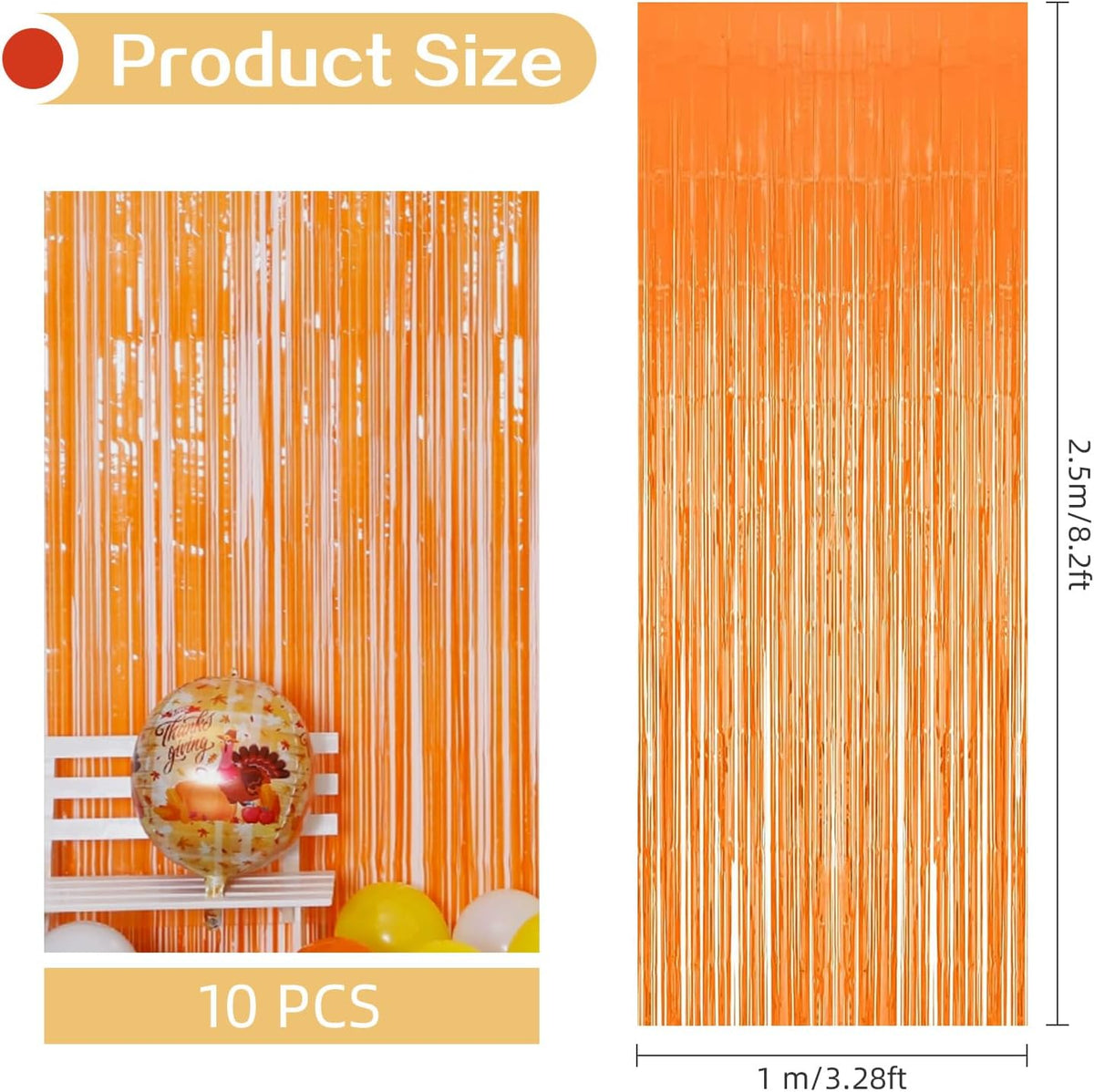10 Pack Orange Foil Curtain Backdrop 3.2ft x 8.2ft Macaron Tinsel Foil Fringe Curtains Streamer