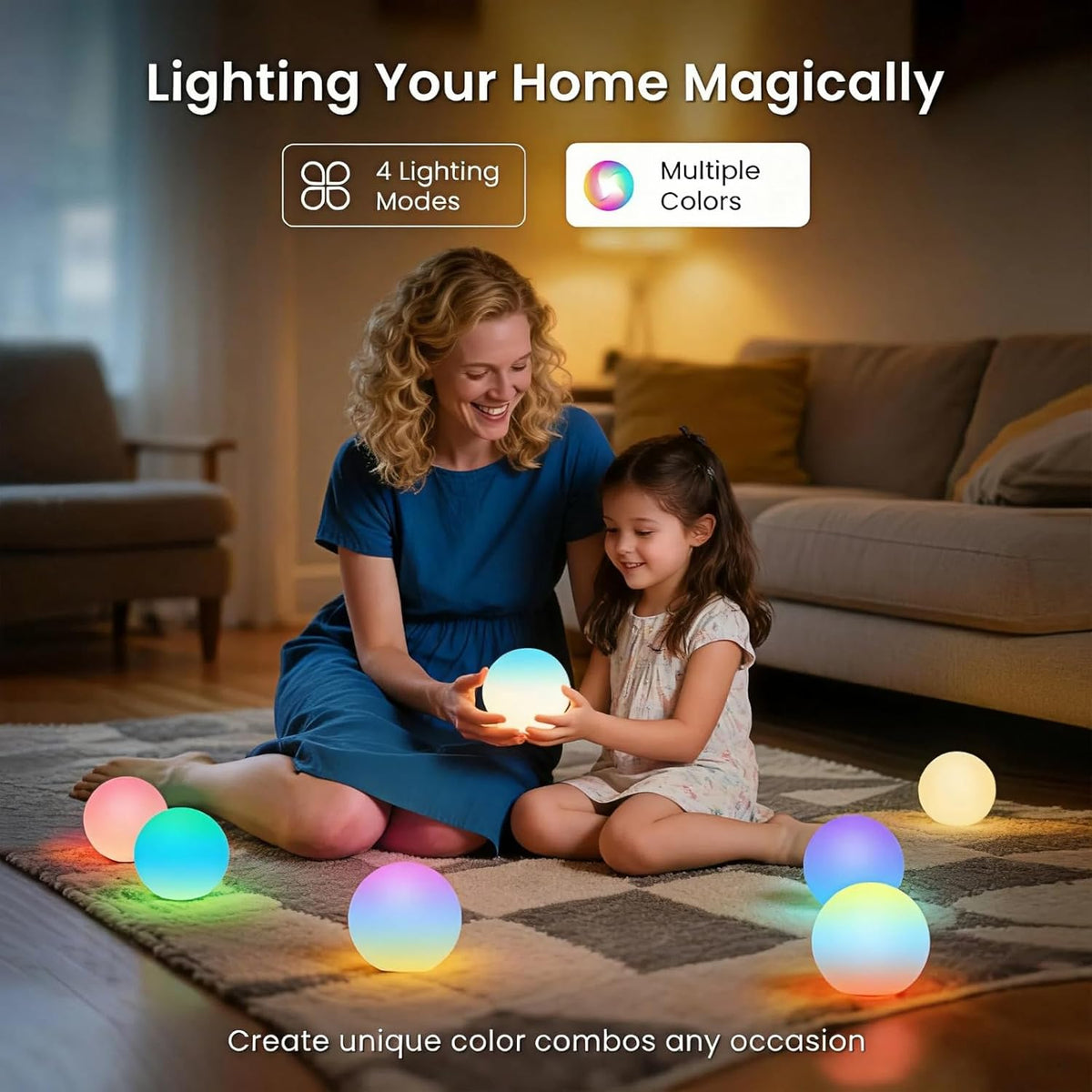 LOFTEK 3-inch Smart Sphere Night Light -Multi-Color Rechargeable Night Lights, RGB Ball Mood