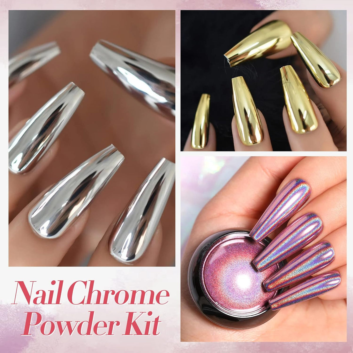 Born Pretty Chrome Nail Powder Metallic Mirror Powder Holographic Pigment Powder Manicure Nail Art