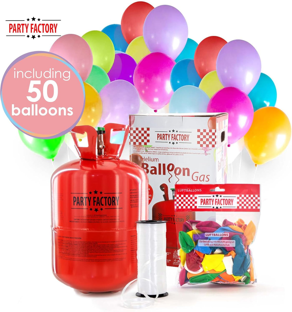 Party Factory Helium bottle for up to 50 Balloons incl. Latexballoons, Helium Cylinder 14 cu. ft.