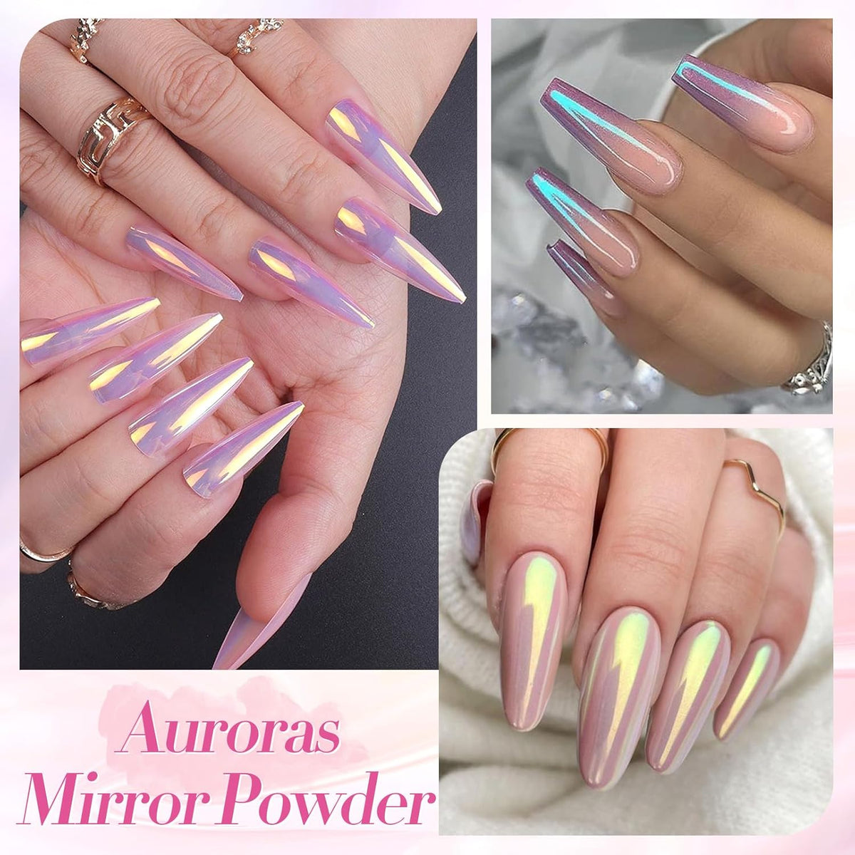 Born Pretty Chrome Nail Powder Metallic Mirror Effect Pigment Iridescent Mermaid Pearl Auroras Nail