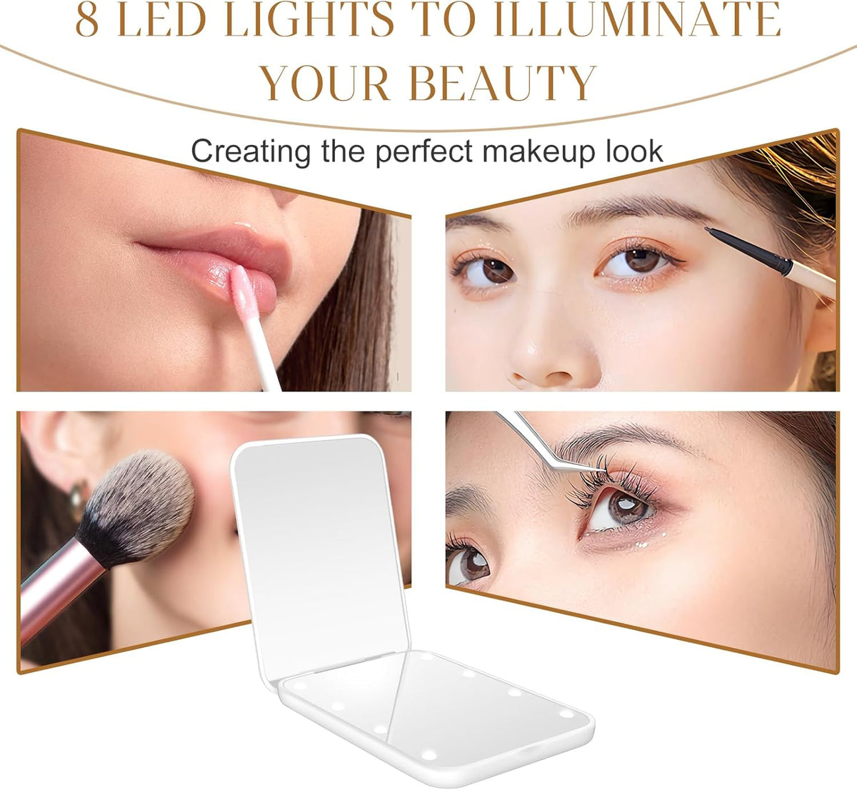 Compact Mirror, 1X/3X Magnification LED Pocket Mirror with Nternal BIattery, Mini Mirror for Purse