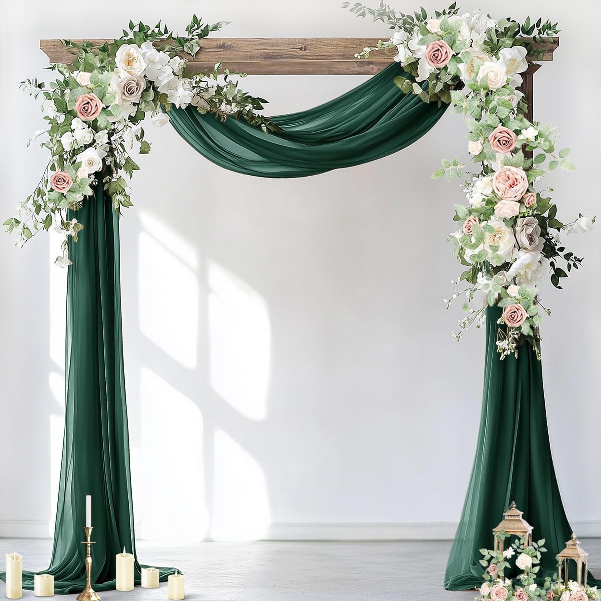 Socomi Wedding Arch Draping Fabric 1 Panel 29" x 19Ft Emerald Green Sheer Chiffon Curtain Drapes 6