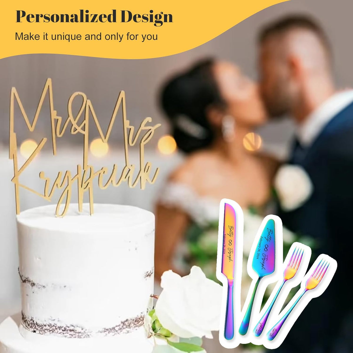Personalized Wedding Cake Knife and Server Set Stainless Steel Forks Cake Cutter Server Engraved