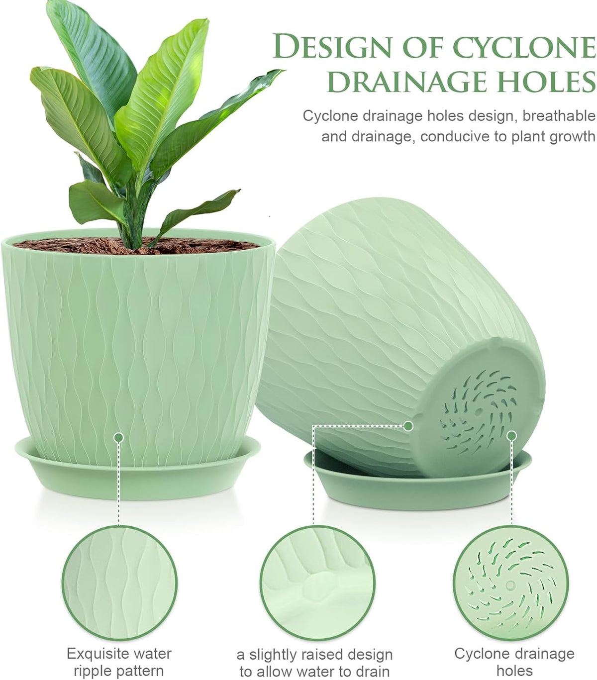 7 inch Flower Pots, 5 Pack Plant Pots with Drainage Holes and Saucers for Indoor Plants, Plastic