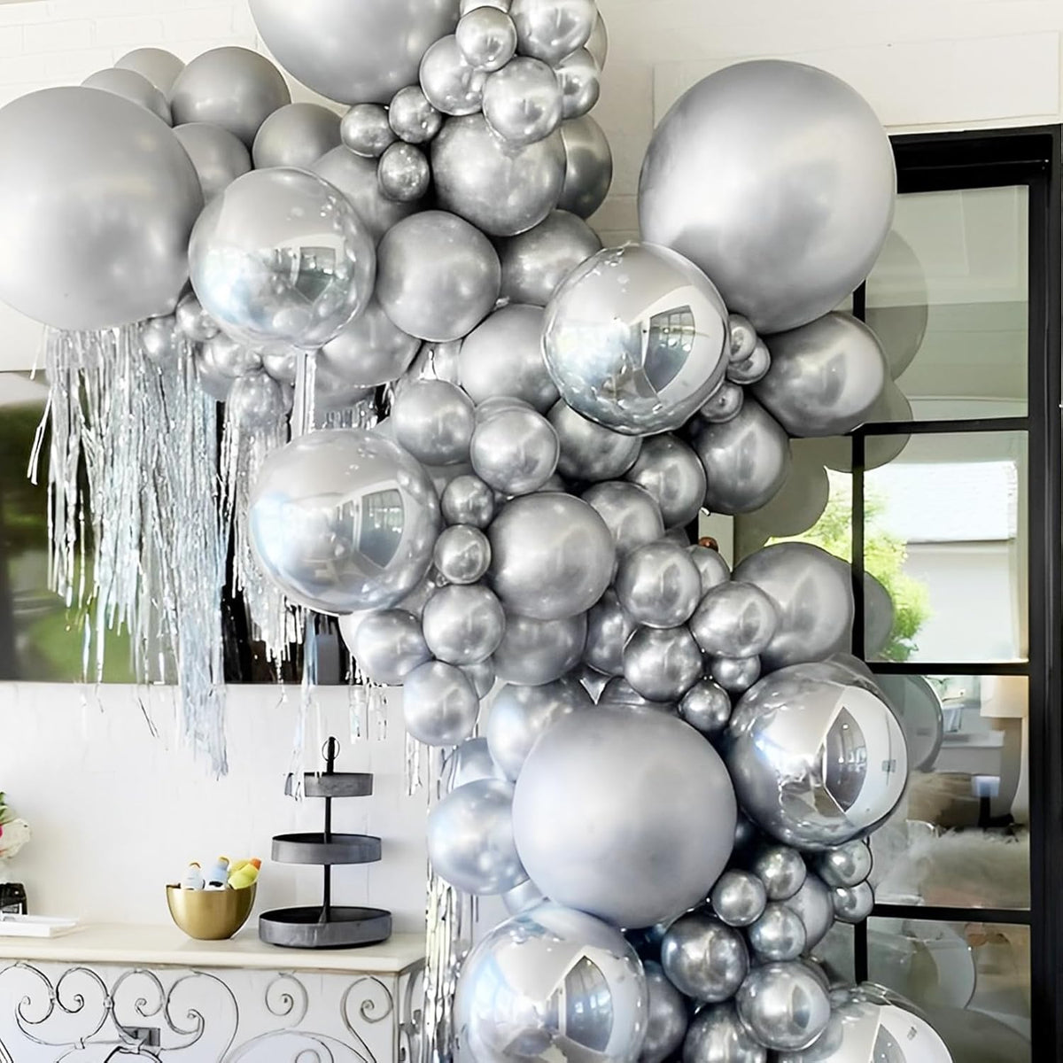 90pack Metallic Silver Balloons Different Size 18/12/10/5 Inch Chrome Silver Balloon Garland Arch