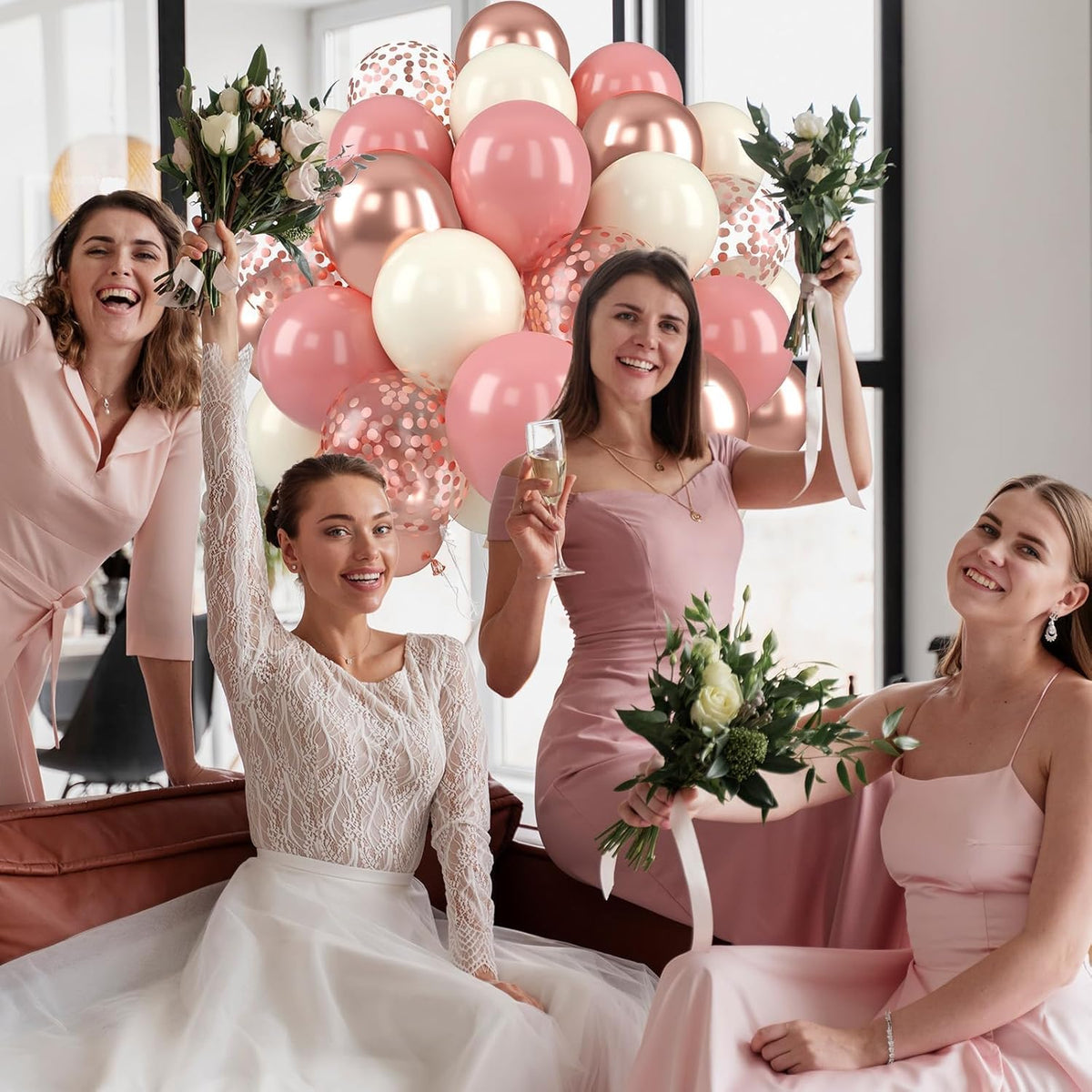 Paready Dusty Pink Balloons, 50 Pcs Retro Blush Pink White Balloons, 12 Inch Metallic Confetti Rose