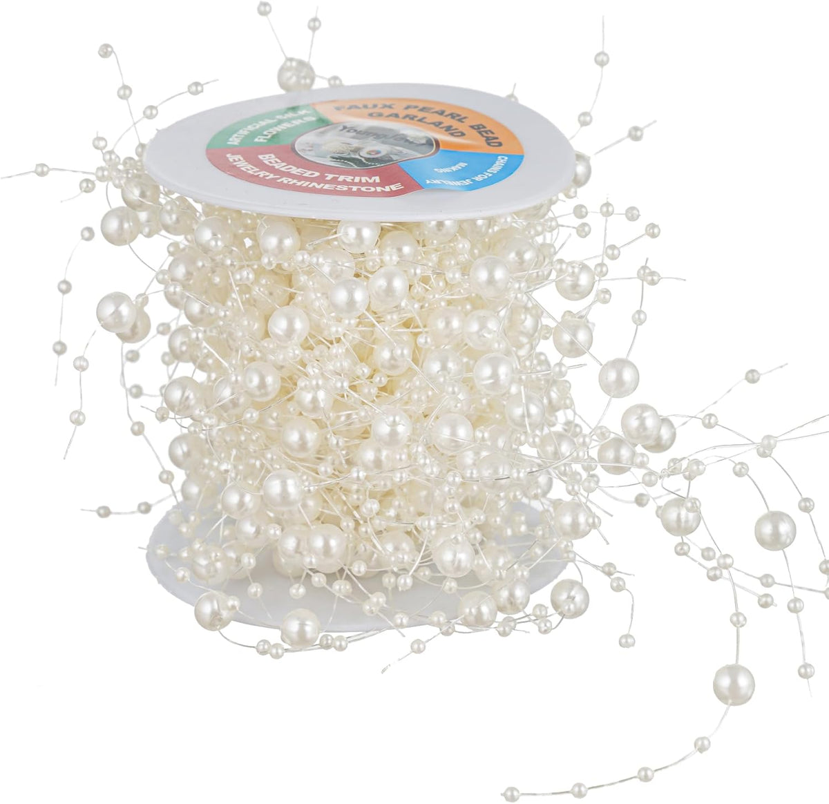 13Feet Pearl String Spool Roll for Floating Candles Faux Pearls Strands Garland for Vase Filler