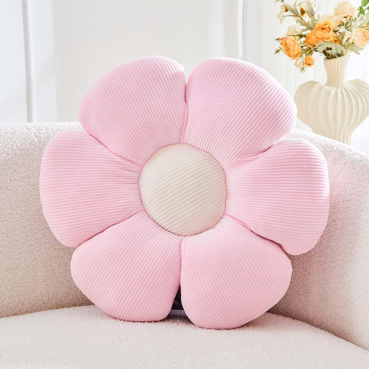 Pink Flower Pillow, 17.7" Cute Flower Shaped Floor Pillow, Aesthetic Floral Plush Daisy Decorative