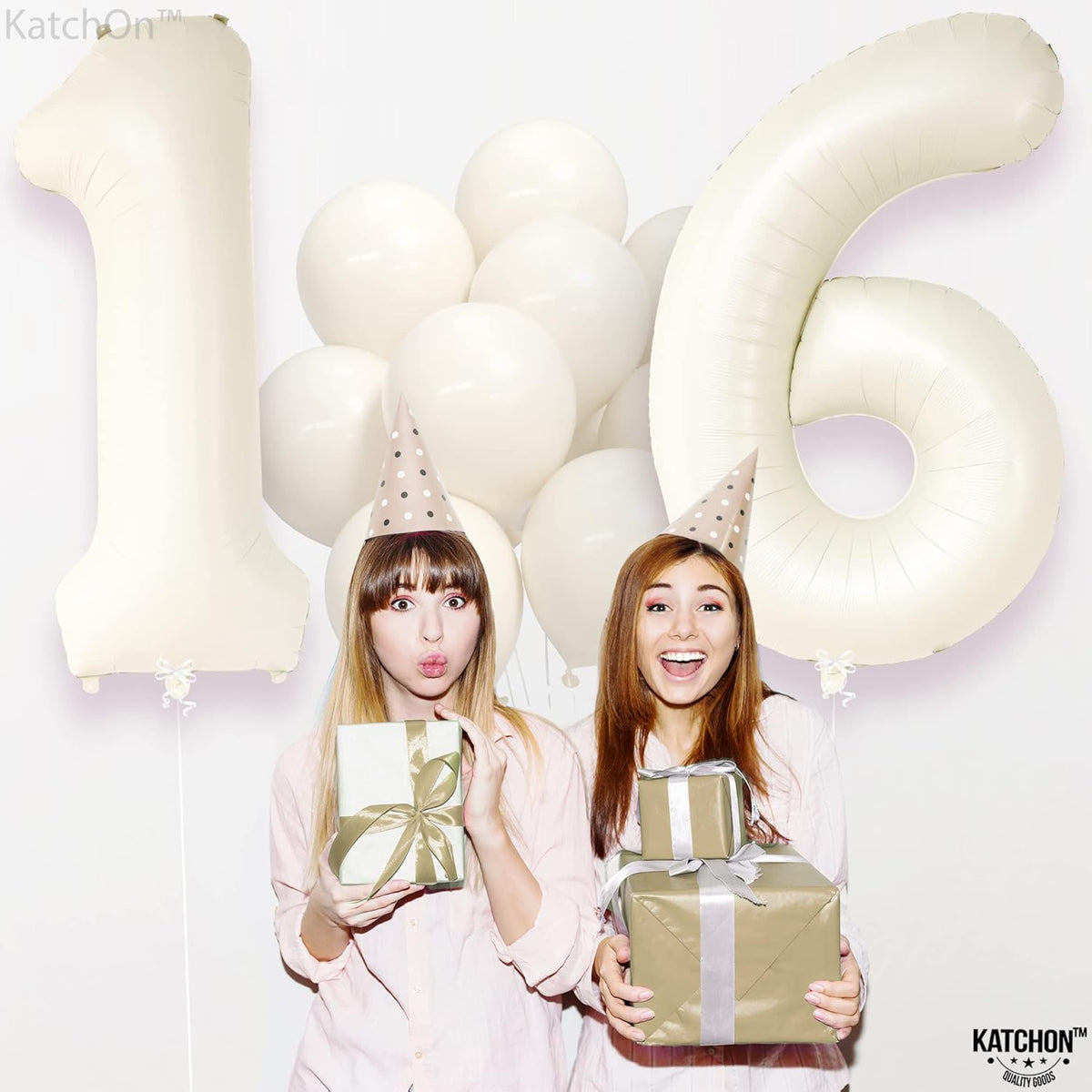 KatchOn, Cream 16 Balloon Numbers - Large, 40 Inch | 16 Birthday Balloons for Sweet 16 Party