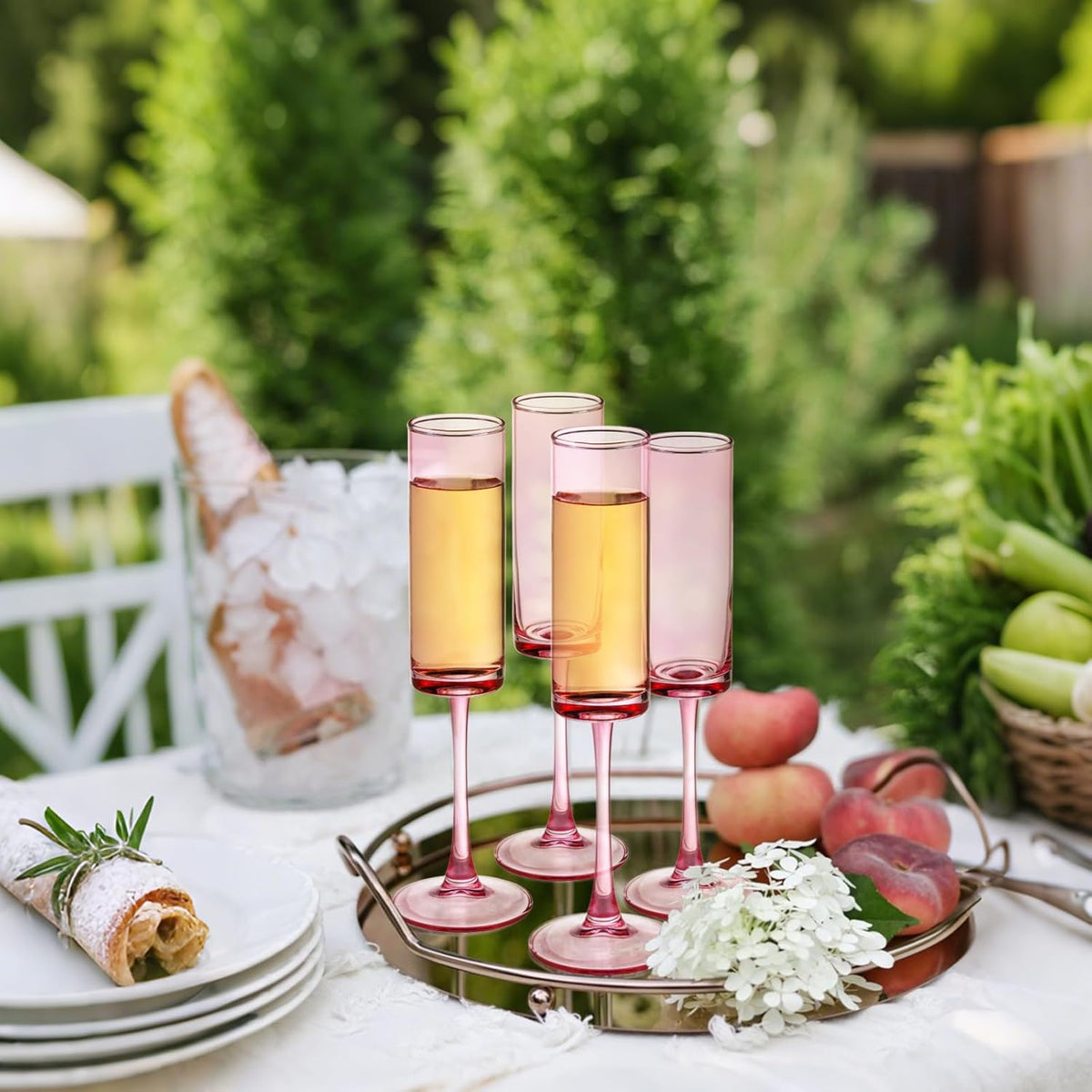 24 Pieces Pink Champagne Flutes 6 OZ Straight Sided Wine Glasses Champagne Long Stem Drinking