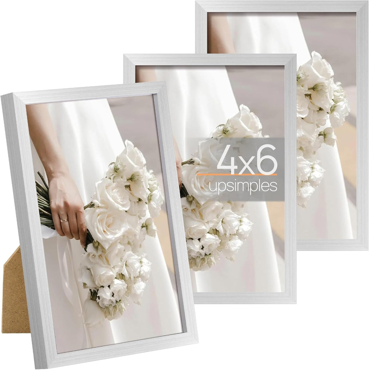 upsimples 4x6 Picture Frame Set of 3, Made of High Definition Glass for 4 x 6, Wall and Tabletop
