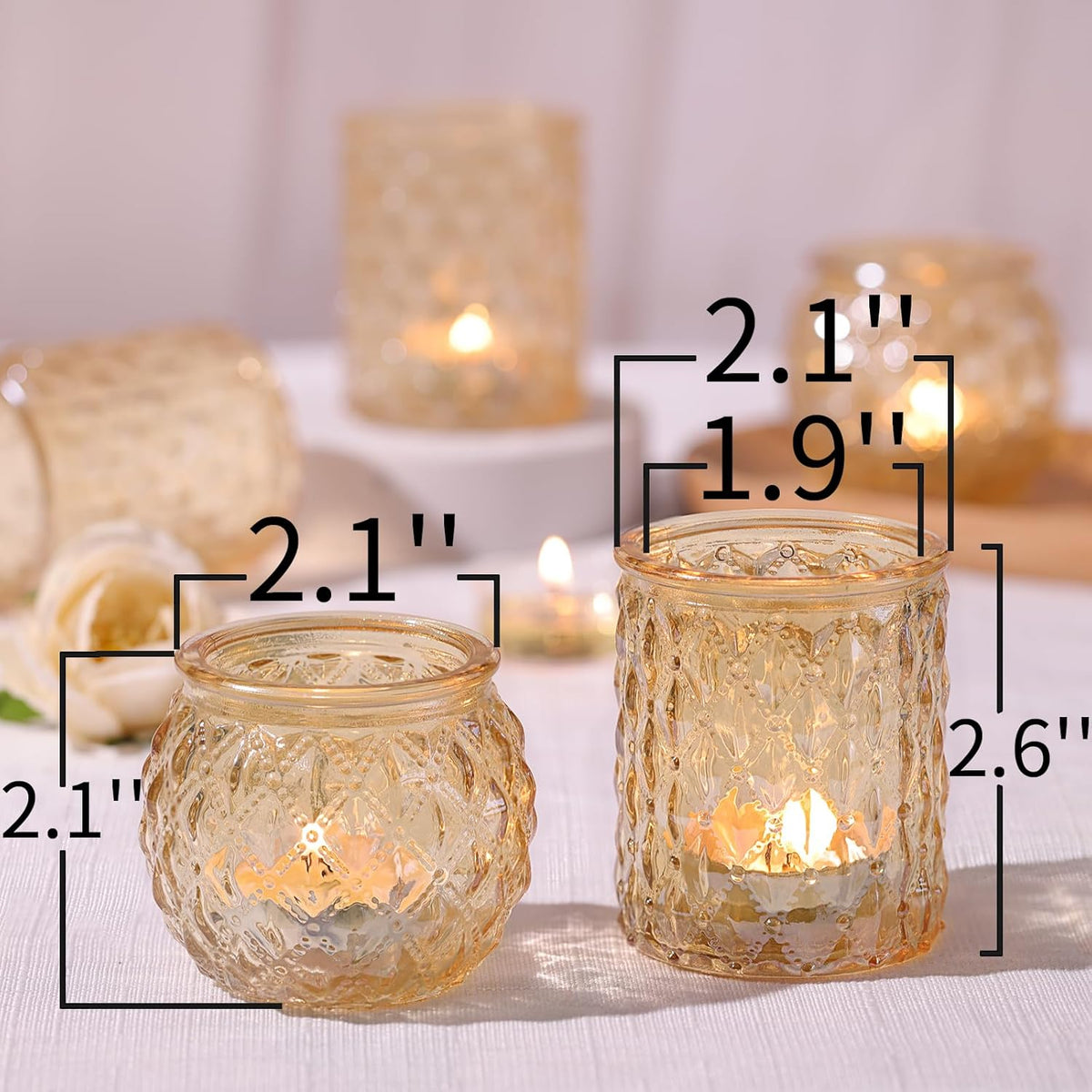 36pcs Assorted Gold Votive Candle Holders, Tea Light Candle Holder Glass for Diwali, Gold Candle