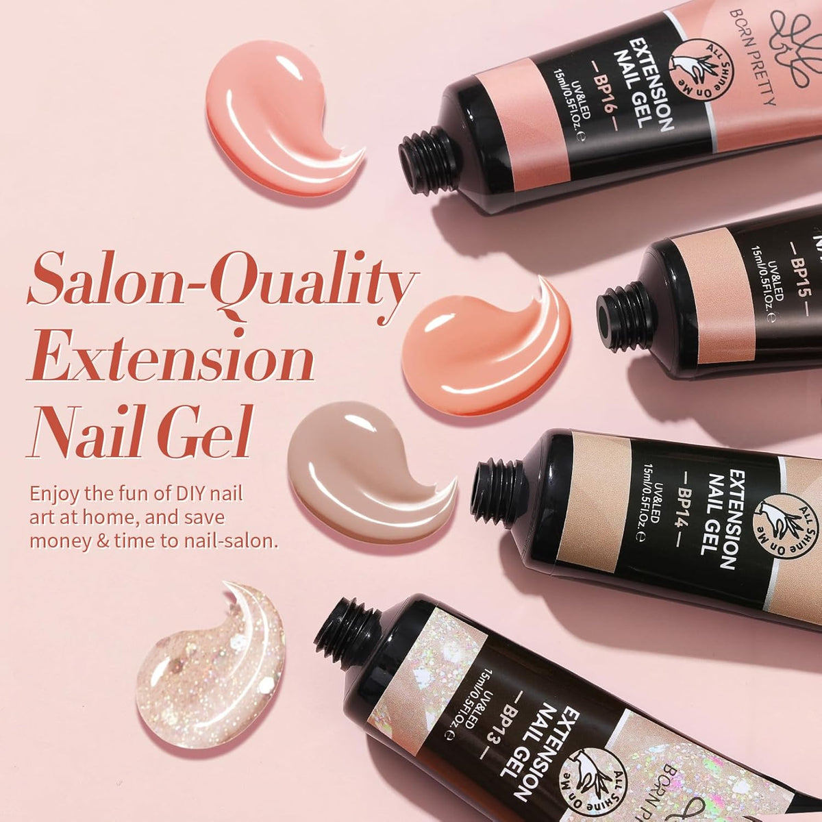 BORN PRETTY Extension Nail Gel Kit-6 Colors Gel Kit Nude Clear Jelly All-In-1 Set Builder Glue with