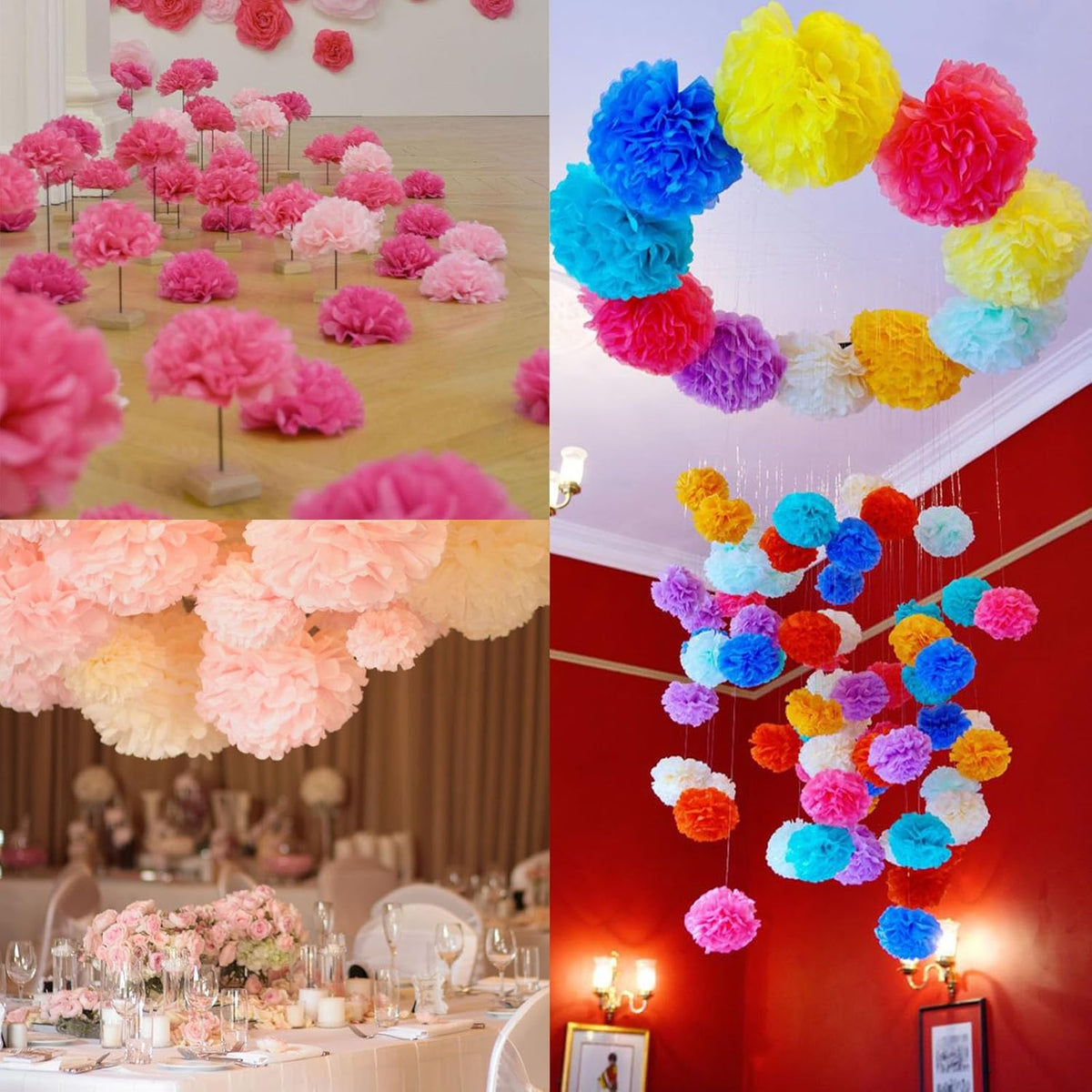Tissue Paper Pom Poms, Colorful Tissue Paper Flowers, Hanging Flower Balls for Easter Weddings