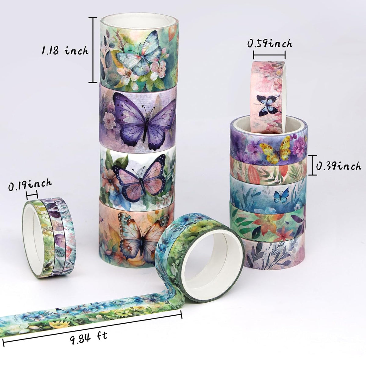 20 Rolls Washi Tape Set - Floral Butterfly Decorative Masking Tape, Adhesive Tape for Bullet