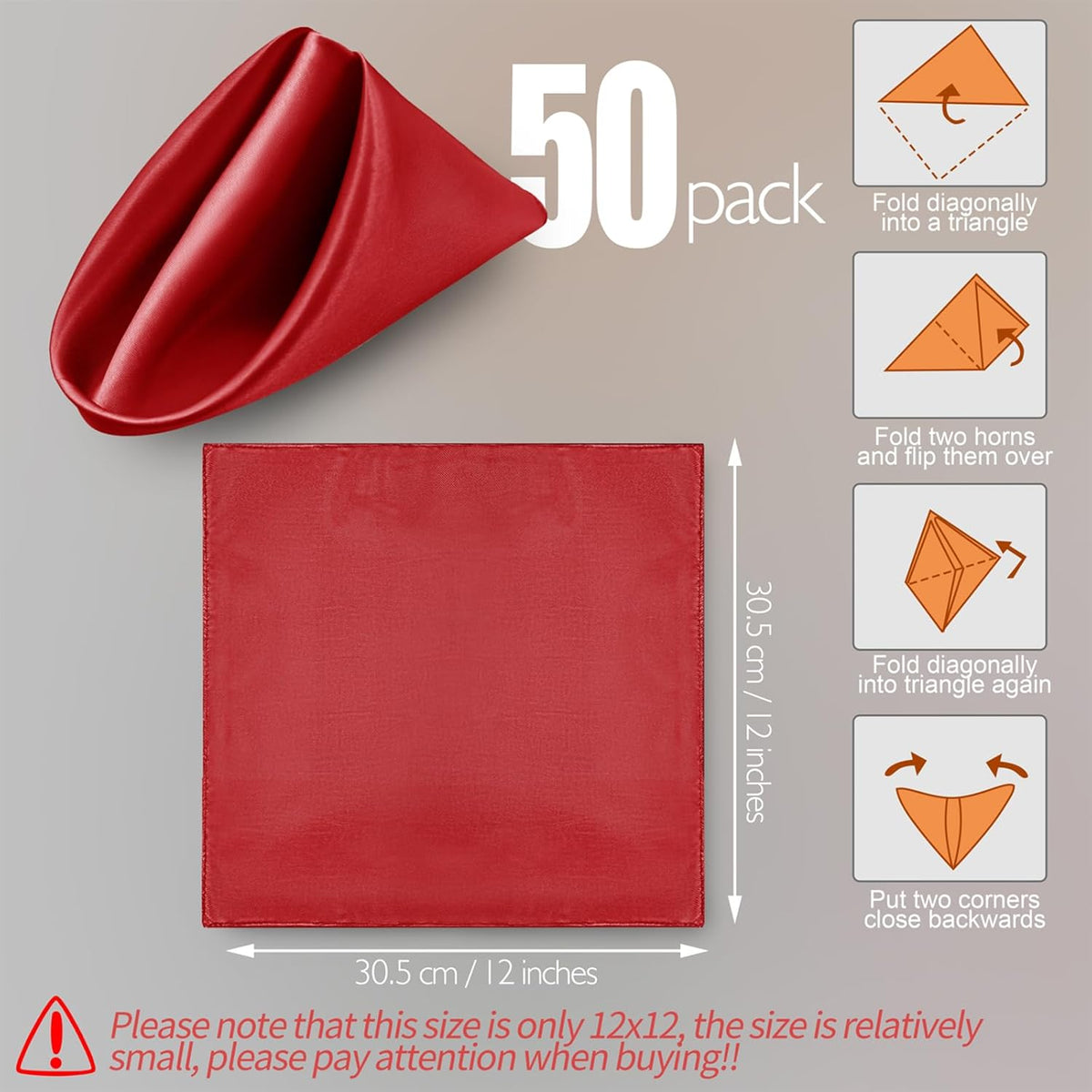 Manyshofu 50 Pieces Red Satin Napkins - 12x12 Inches Cloth Napkins, Square Satin Fabric Napkin Set