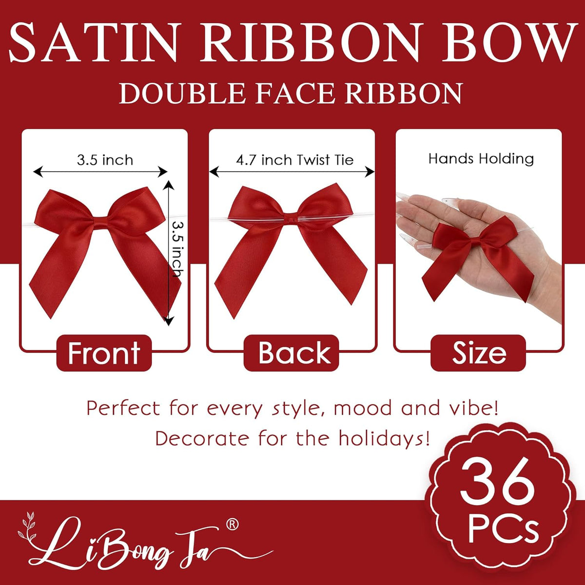 3.5" Red Bow Satin Pre-Tied Bows for Gift Wrapping, Small Bows for Crafts, Premade Bows, Candy