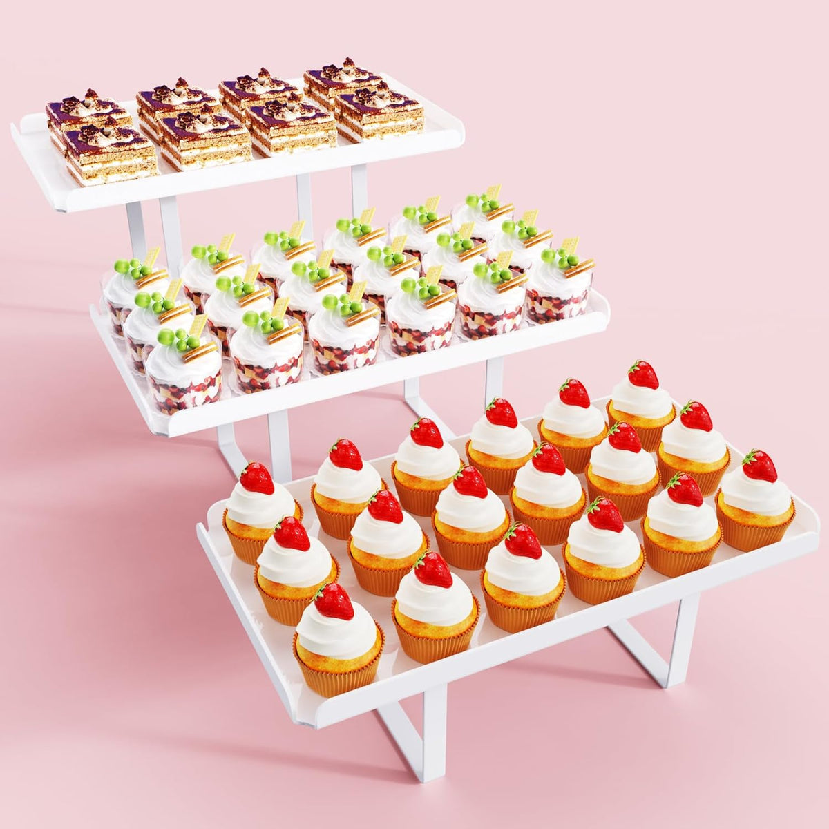 3 Pieces Cupcake Stand Holder, White Acrylic Dessert Table Display Set with Iron Support Legs for