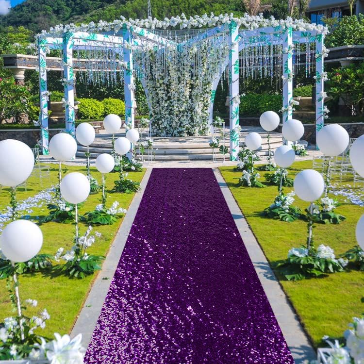 ShinyBeauty Sequin Aisle Runner Purple Glitter Carpet for Wedding & Party ， Sparkling Decorative