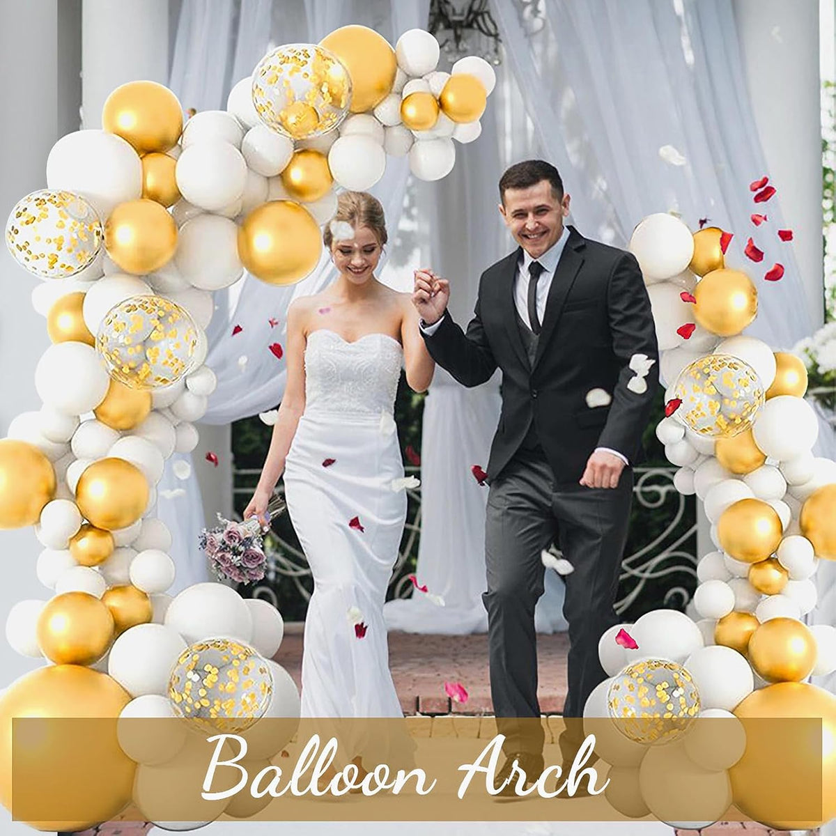 AerWo [Upgraded] Balloon Arch Kit 8.2ft+6ft, Gold Half Balloon Arch Stand with Base, Free Bending