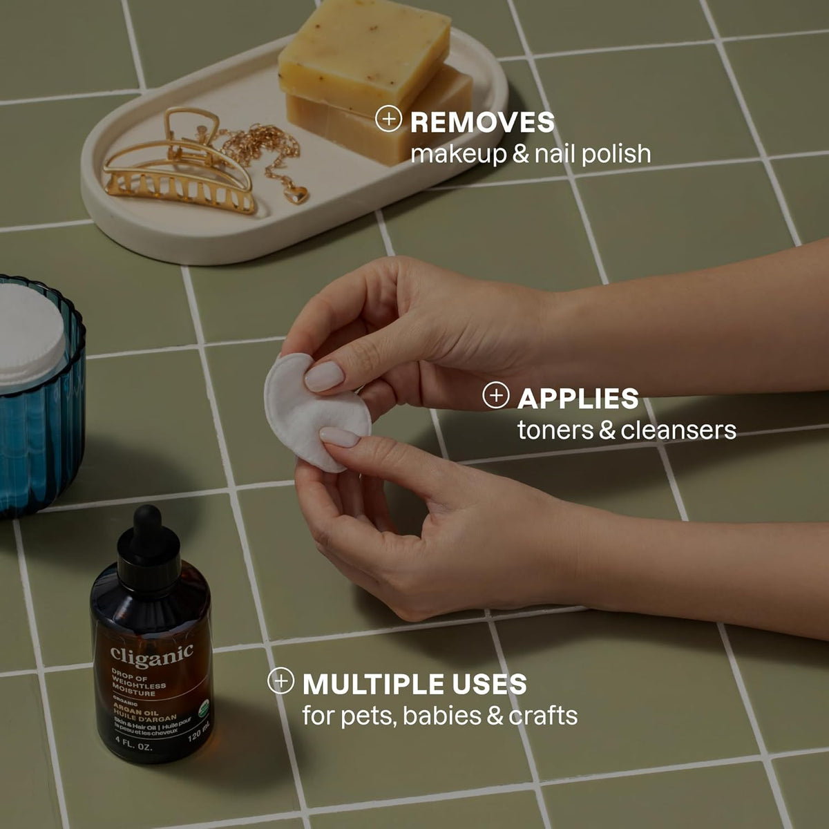 Cliganic Premium Cotton Rounds | Makeup Remover Pads, Hypoallergenic, Lint-Free | 100% Pure Cotton