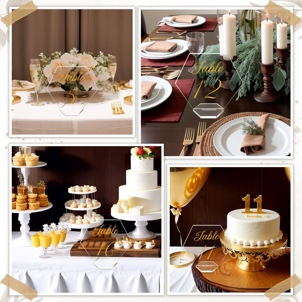 OurWarm Large Acrylic Wedding Table Numbers 1-20, Gold Printed Calligraphy Place Cards with Stand