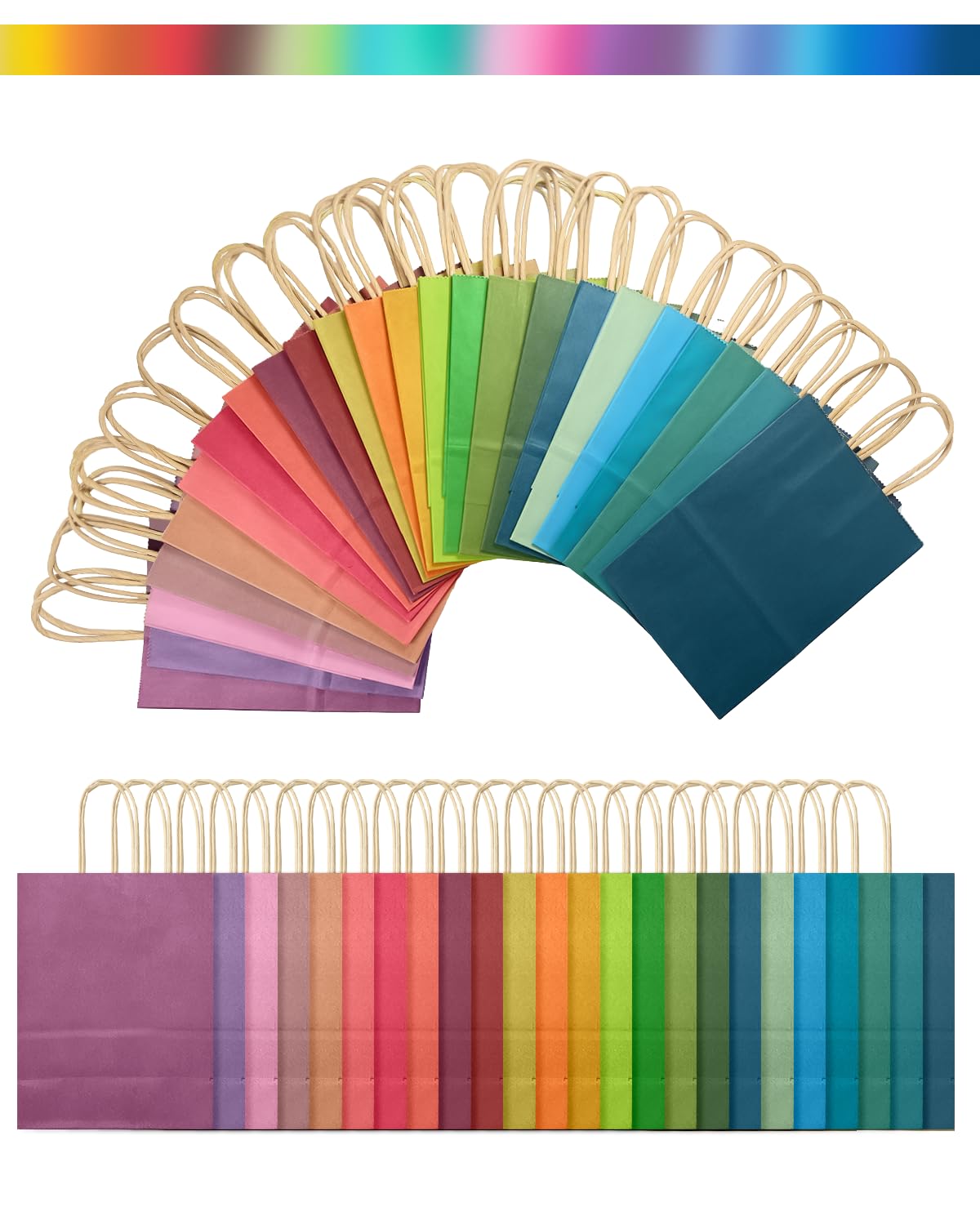 qiqee 24Pcs Small Gift Paper Bag with Handles Bulk - 8.3"x6"x3. 15" Rainbow Party Bags - Mulit Color
