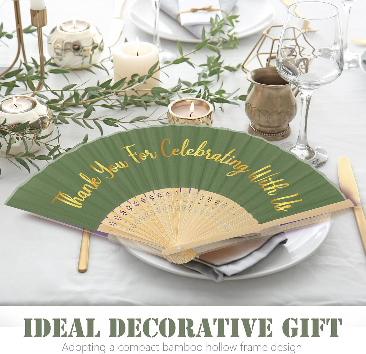 Jetec 50 Pcs Wedding Fans for Guests Bulk Silk Hand Fans Handheld Folded Thank You for Celebrating