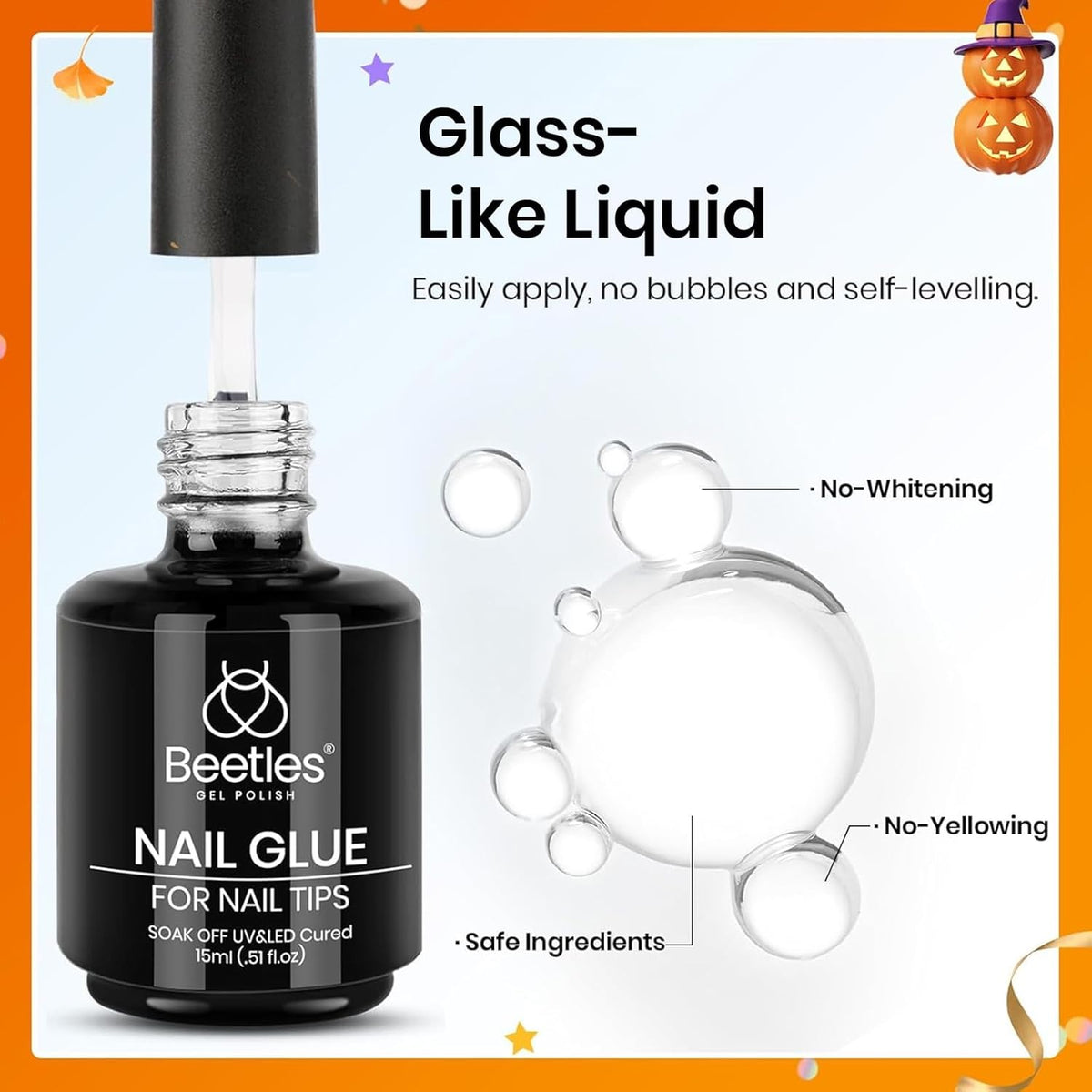 Beetles 15ml Gel Nail Glue 9 in 1 for Acrylic Nails Tips and Clear Press on Nails, Long Lasting