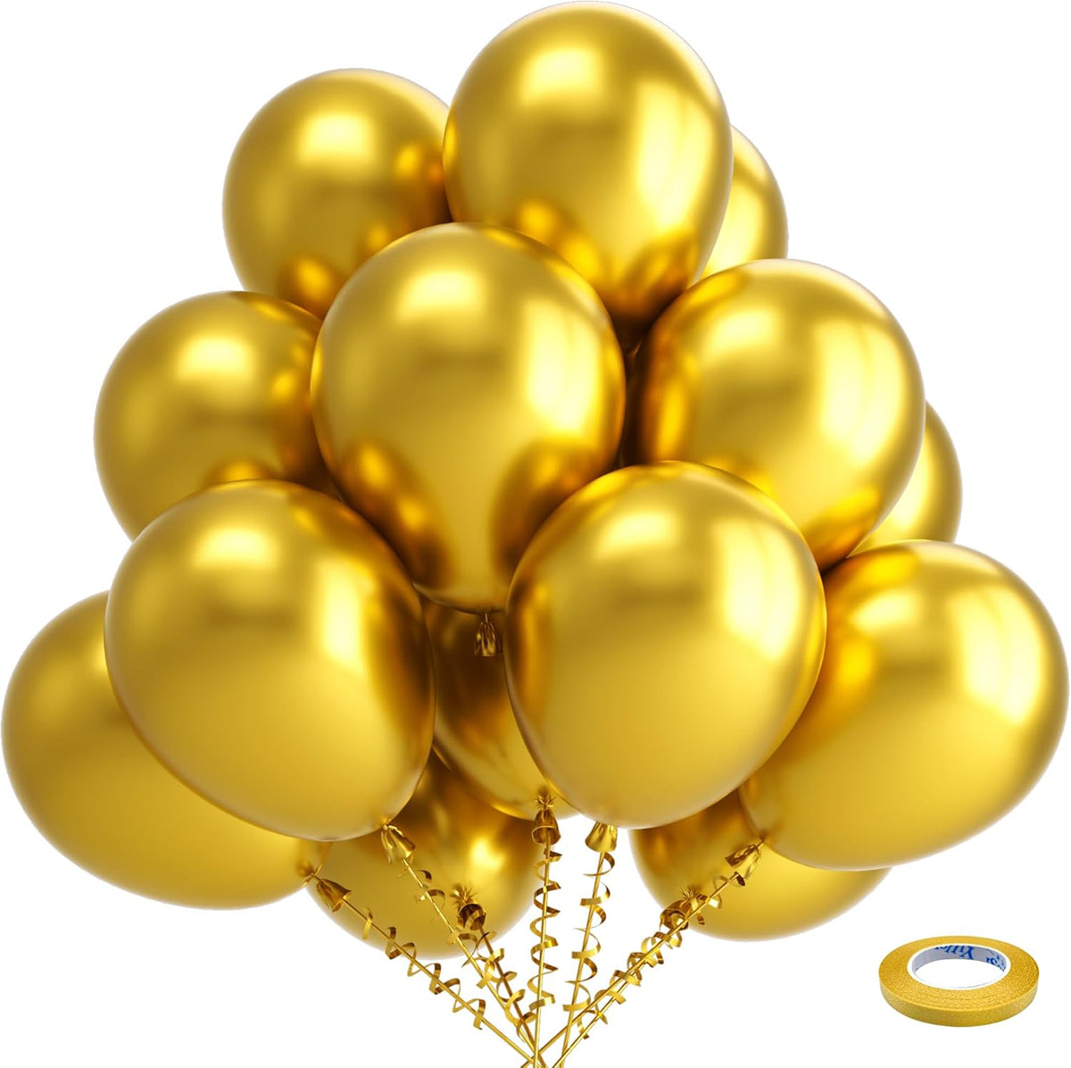 Bezente Gold Metallic Chrome Latex Balloons, 100 Pack 12 inch Gold Round Helium Balloons for