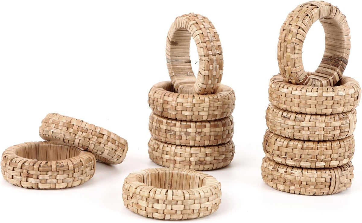 Handcrafted Napkin Ring Set of 12, Unique Cane & Plastic Design, Elegant Tableware, Premium Quality