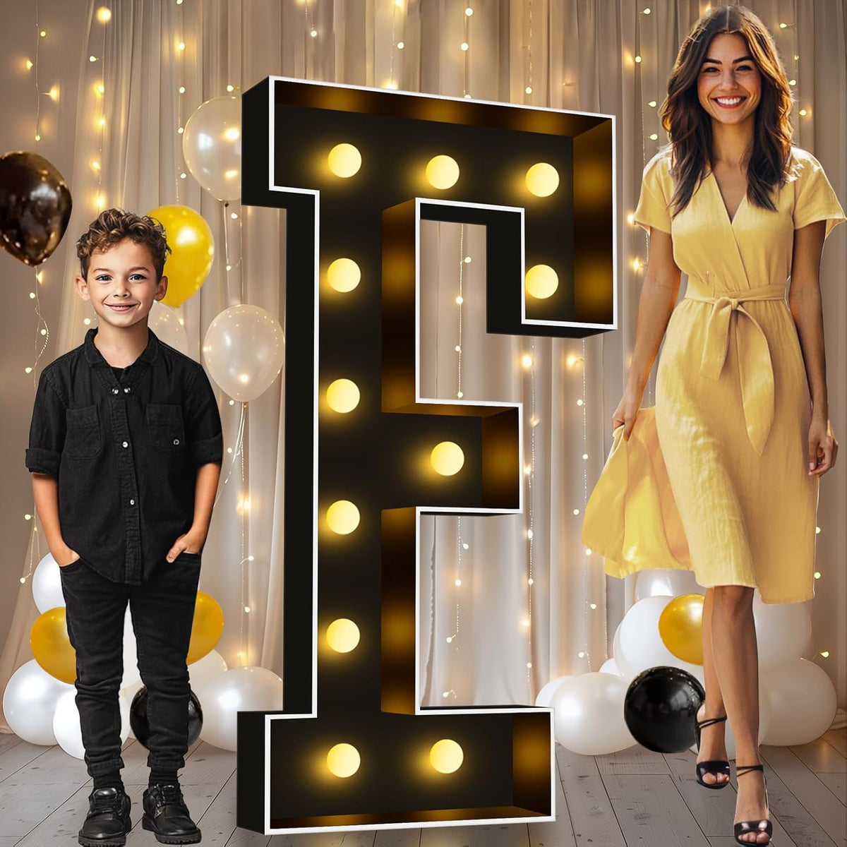 Pooqla 4 FT Marquee Light Up Letters, Black Marquee Letter Lights 4 Feet Tall, Giant Letter Sign