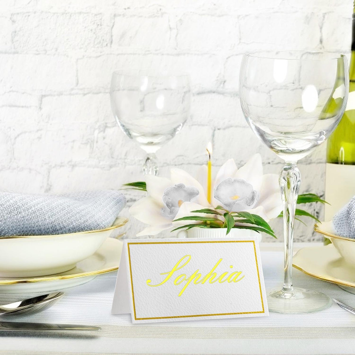 120Pcs Premium Place Cards, Small Table Cards with Gold Foil Border, 2" x 3.5" Tent Cards, Escort