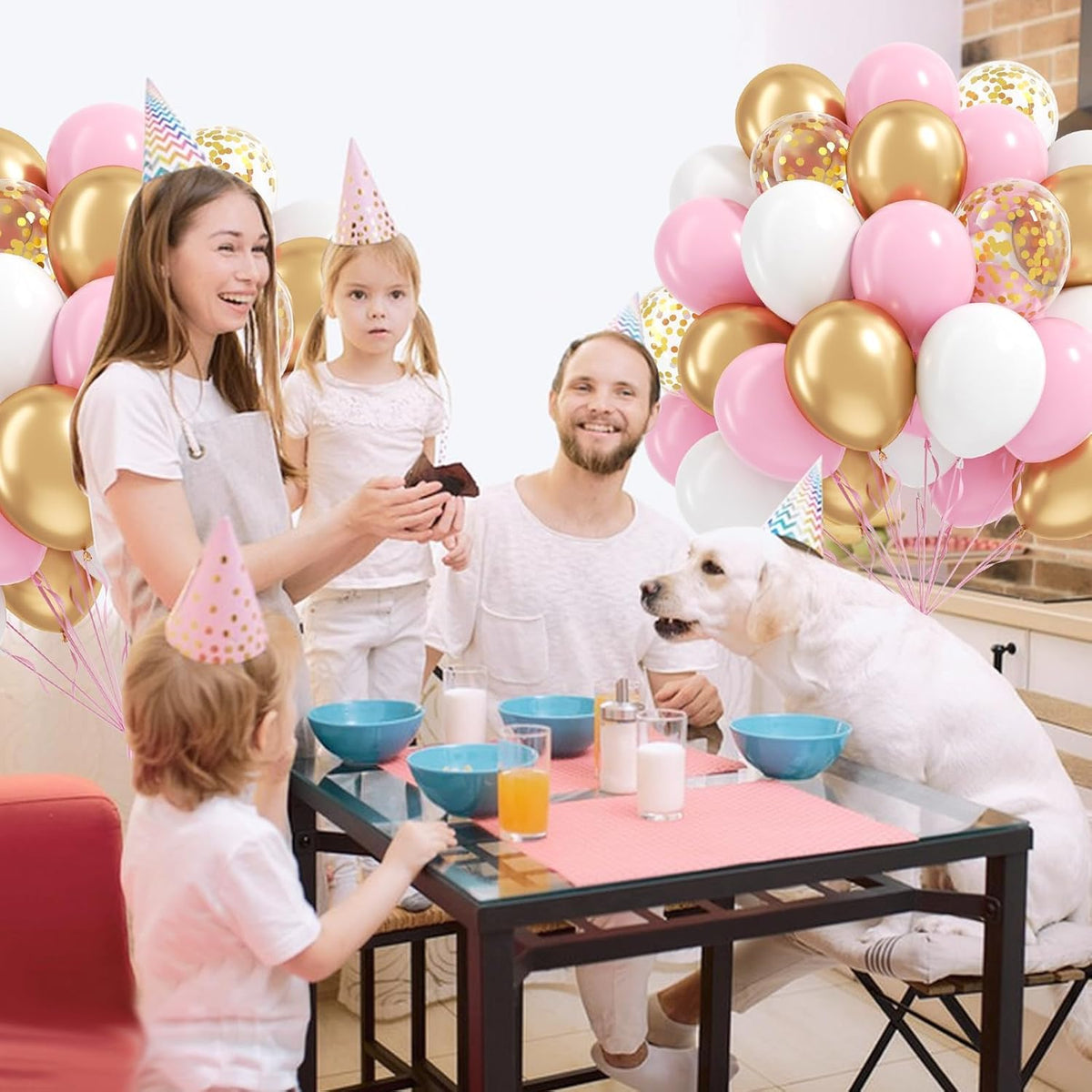 60pcs Pink and Gold Balloons 12inch, Pink and White Balloon with Metallic Gold Confetti Balloons