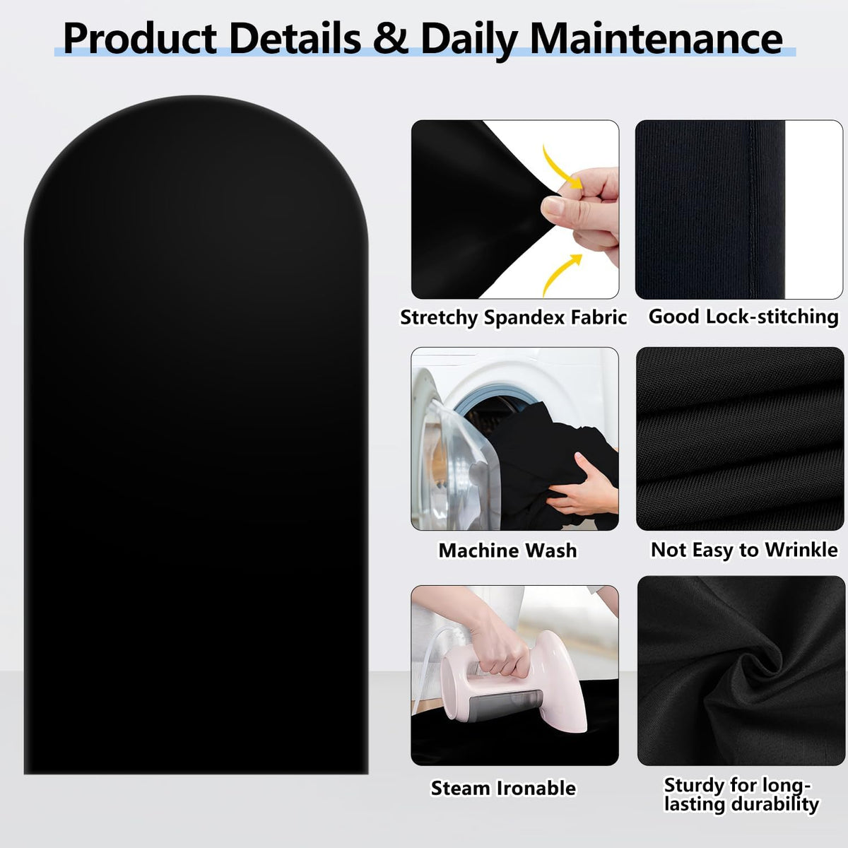 Hemmotop 6 ft Black Arch Cover (No Arch Backdrop Stand), 2-Sided Spandex Arch Covers Stretchy