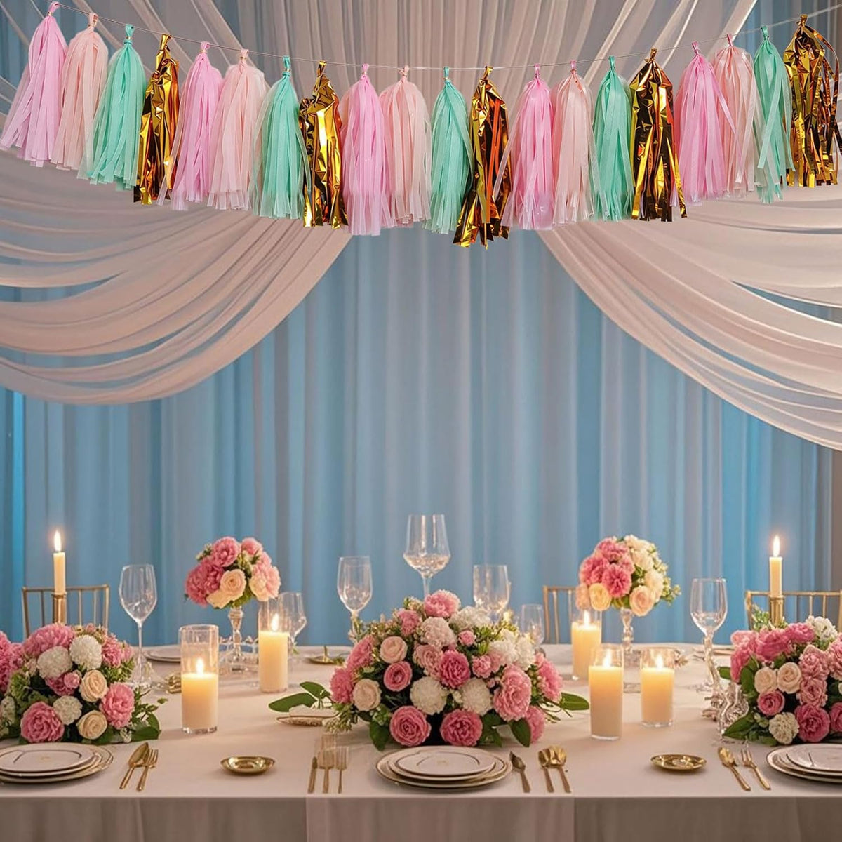 Shiny Tassel Garland Tissue Paper Tassel Banner,Tassels Party Decorations for