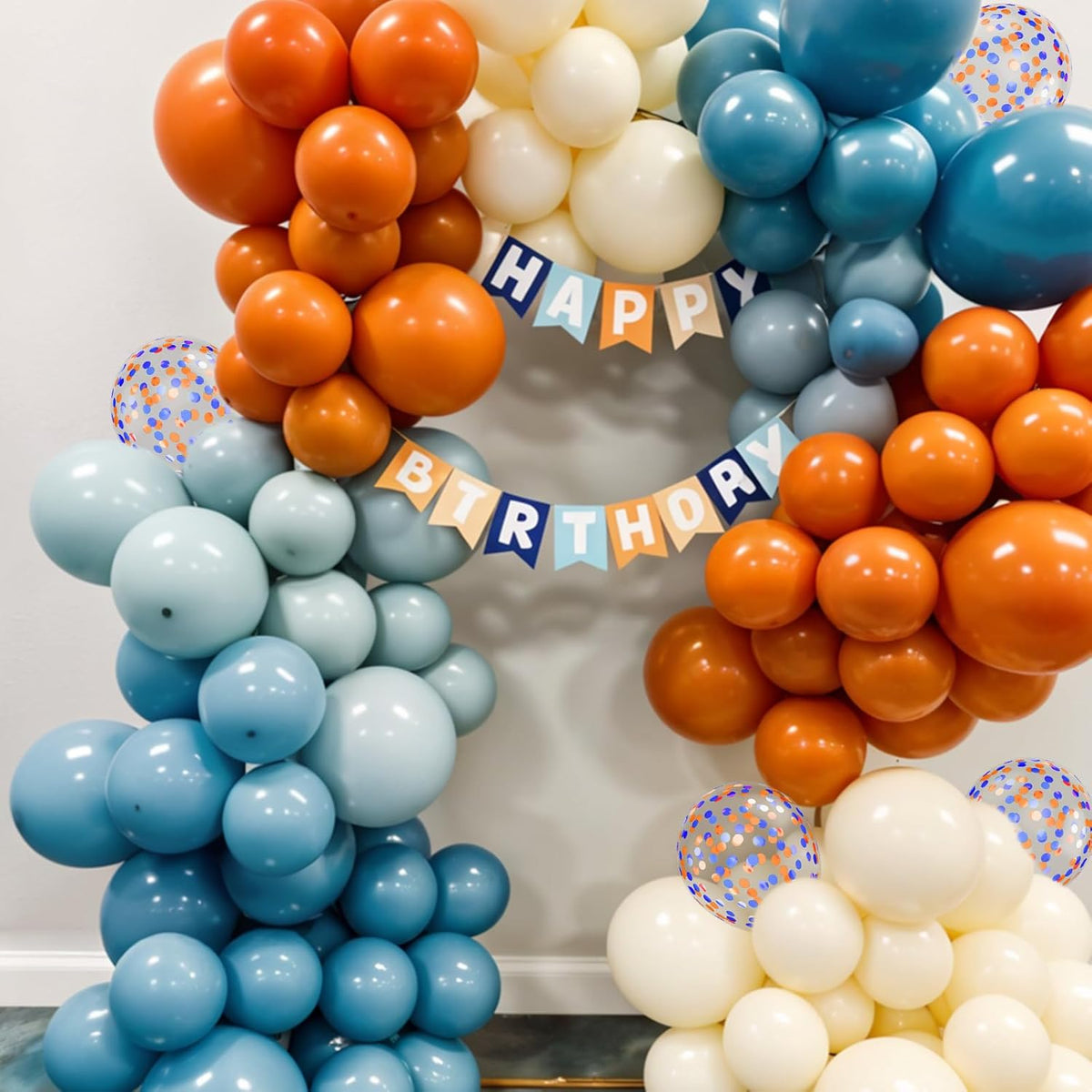 Blue and Orange Balloons, 12 Inch Orange Light Blue Nude Apricot Confetti Balloons for Boys Party