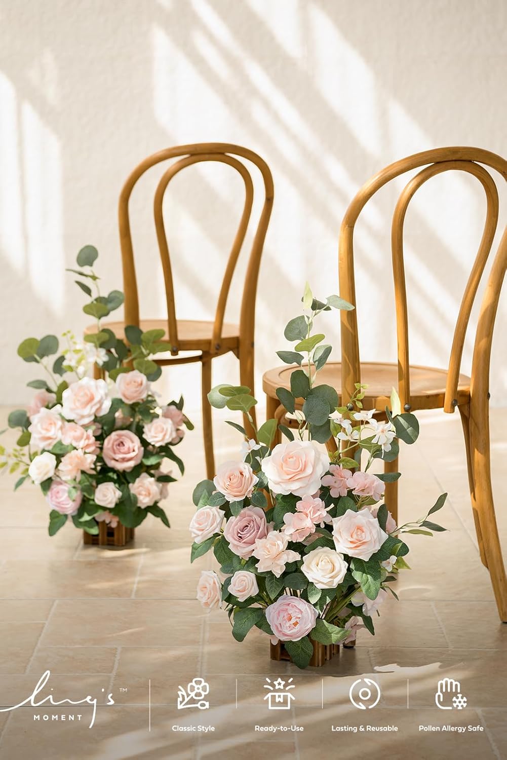 Ling's Moment 17.5" Tall Standing Artificial Flowers Arrangements 4 pcs Wedding Aisle Runner Chair