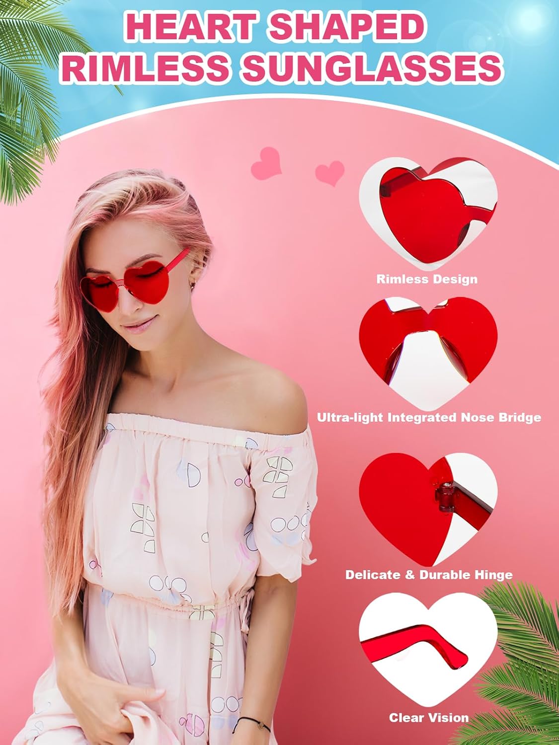12 Pairs Heart Shaped Sunglasses for Women Colorful Glasses Fun Trendy Transparent Heart Sunglasses