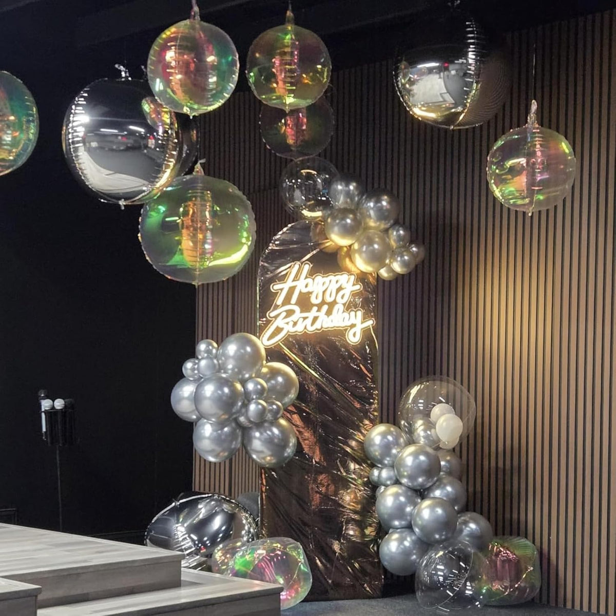 6Pcs Iridescent Round Foil Balloons,Giant 4D Clear Round Ball Balloon,22 Inch Rainbow Balloons for