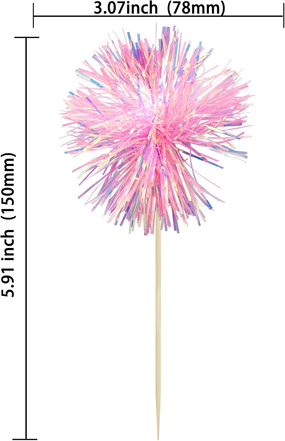 Ephlyn 30Pcs Foil Firework Cupcake Toppers Sparkle Tinsel Cupcake Picks Happy Birthday Cake Toppers