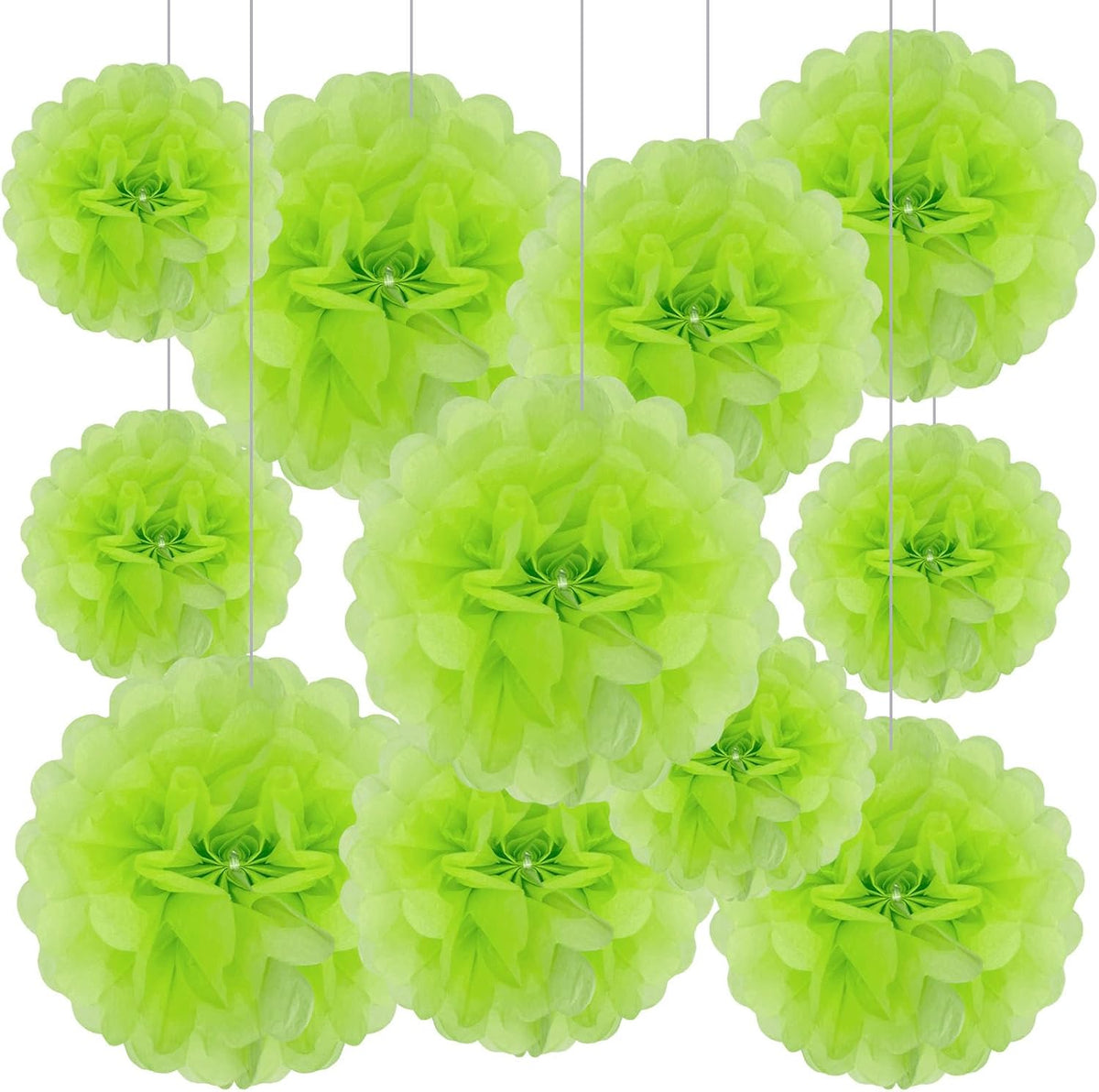 Tissue Paper Pom Poms, Bright Green Tissue Paper Flowers, Hanging Flower Balls for Weddings Fiesta
